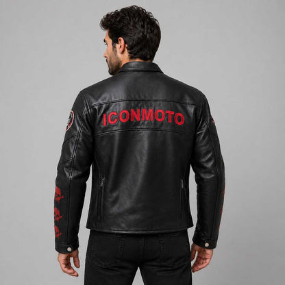 Black Icon Moto Leather Jacket With CE Armor Icon Daytona Jacket