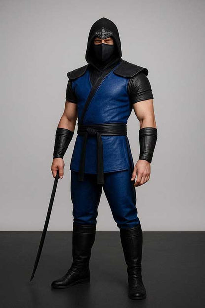 Black and Blue Leather Ninja Costume Samurai Warrior Armor Suit