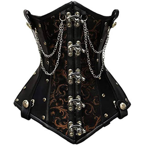 Brown Brocade & Faux Leather Underbust Corset