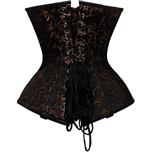 Brown Brocade & Faux Leather Underbust Corset