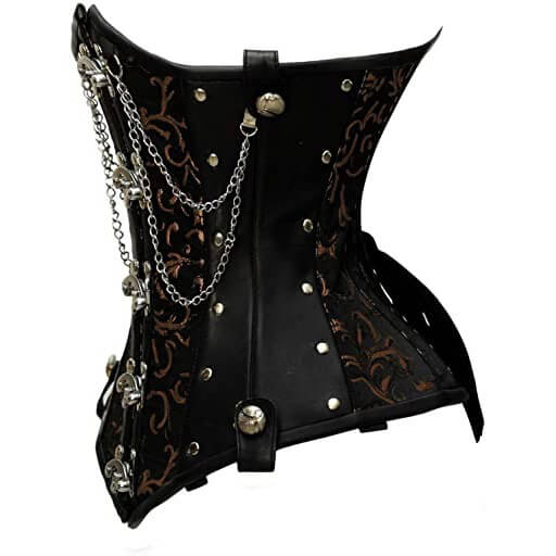 Brown Brocade & Faux Leather Underbust Corset