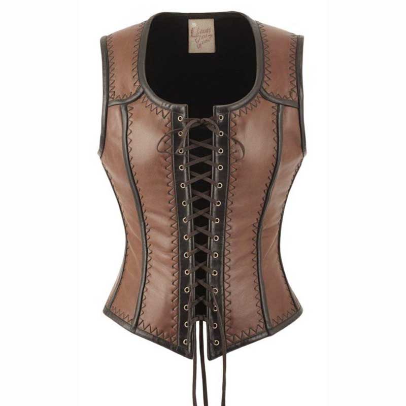 Women’s Brown Leather Corset Vest Steampunk Bodice