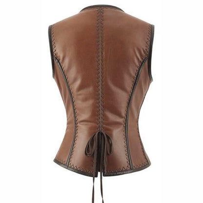 Women’s Brown Leather Corset Vest Steampunk Bodice