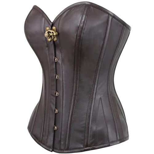 Brown Sheep Nappa Leather Steampunk Overbust Corset