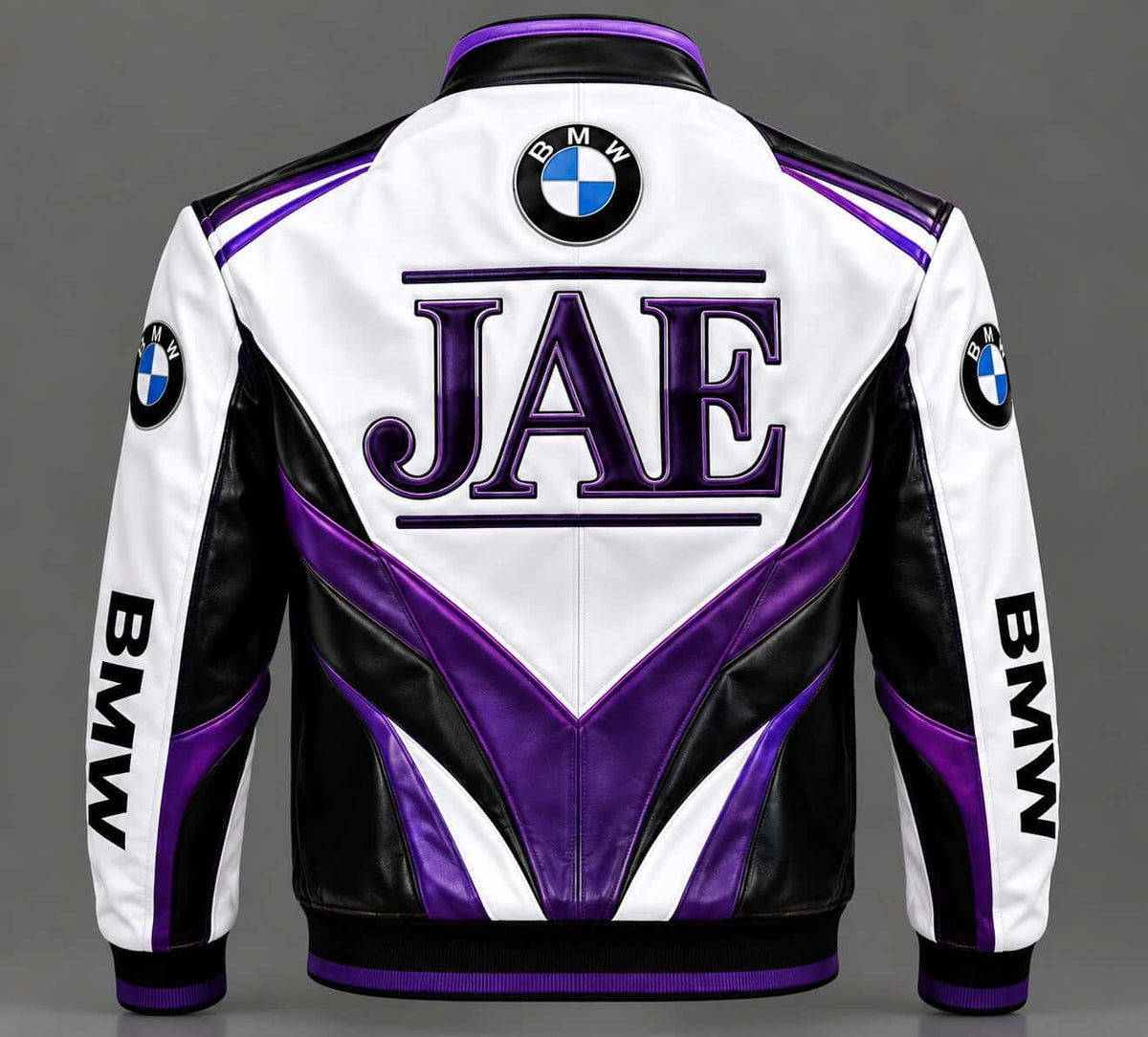 Men White Purple BMW Racing Leather Jacket