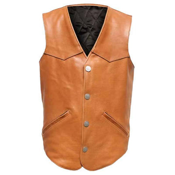 Brown Sheepskin Leather Cowboy Vest - Leather Vest for Men