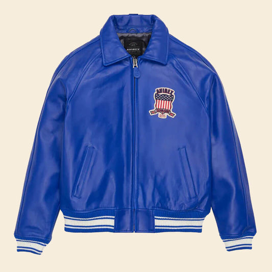 Cobalt Avirex Leather Bomber Jacket - 3amoto shop