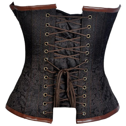 Coffee Brocade & Faux Leather Steampunk Corset