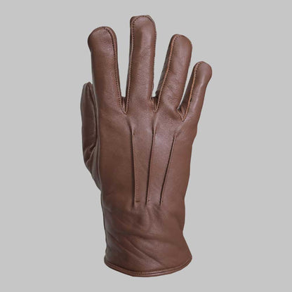 Stylish brown winter leather glove with smooth genuine leather finish