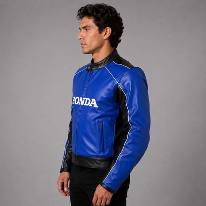 Cowhidea Honda Blue Racing Motorbike Leather Jacket