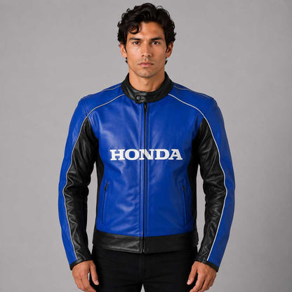 Cowhidea Honda Blue Racing Motorbike Leather Jacket