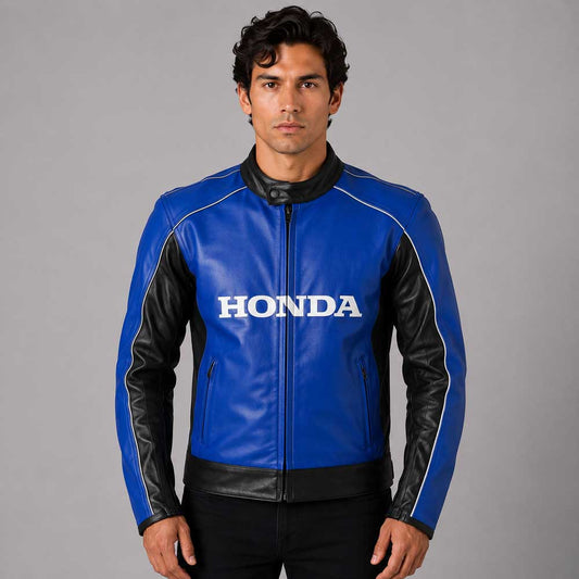 Cowhidea Honda Blue Racing Motorbike Leather Jacket - 3amoto shop
