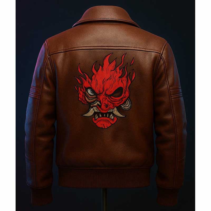 Cyberpunk V Samurai Brown Leather Bomber Jacket for Men