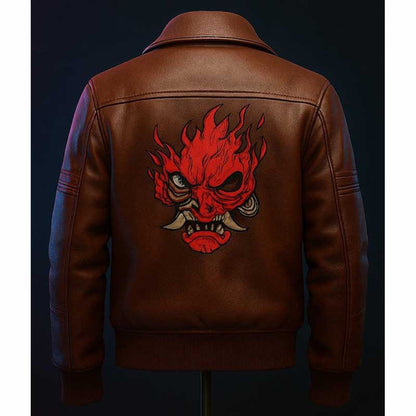 Cyberpunk V Samurai Brown Leather Bomber Jacket for Men