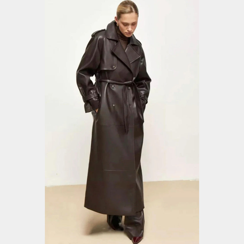 FREEDOM rum leather long trench coat ダブル FREEDOM rum leather long trench coat ダブル FREEDOM rum leather