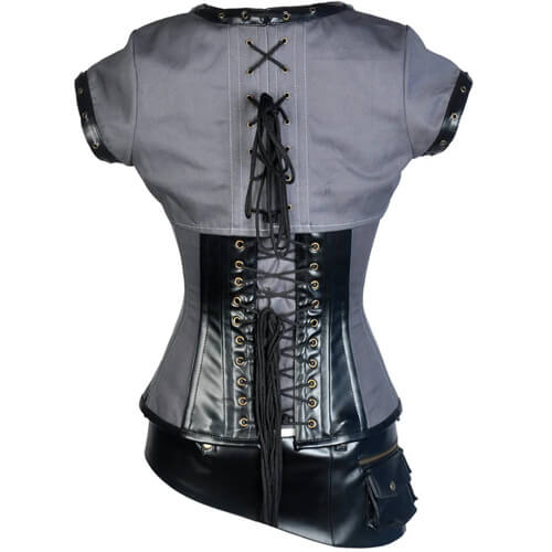 Taffeta & Faux Leather Overbust Corset With Jacket