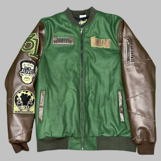 Frankenstein monster varsity jacket with green wool body - 3amoto shop