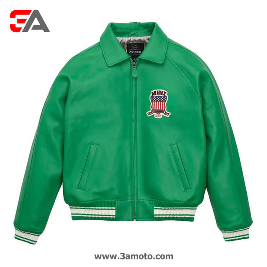 Green Varsity Bomber Icon Avirex Leather Jacket - 3amoto shop