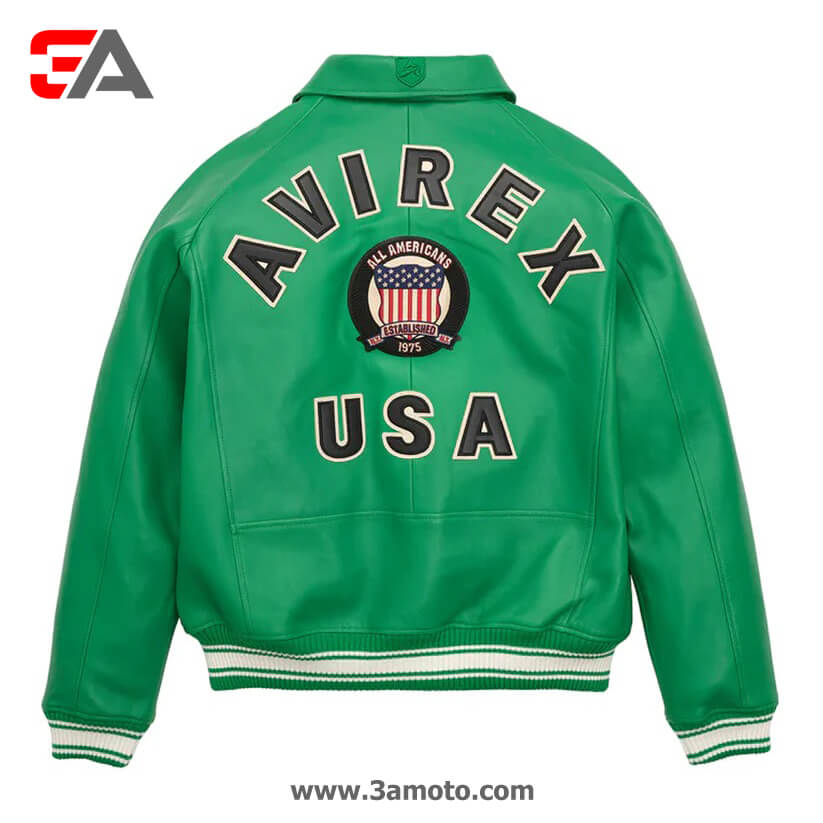Green Varsity Bomber Icon Avirex Leather Jacket - Avirex Jacket
