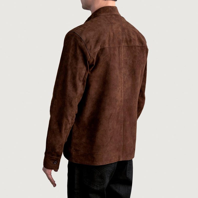 Handmade Brown Suede Shirt Jacket for Men back design