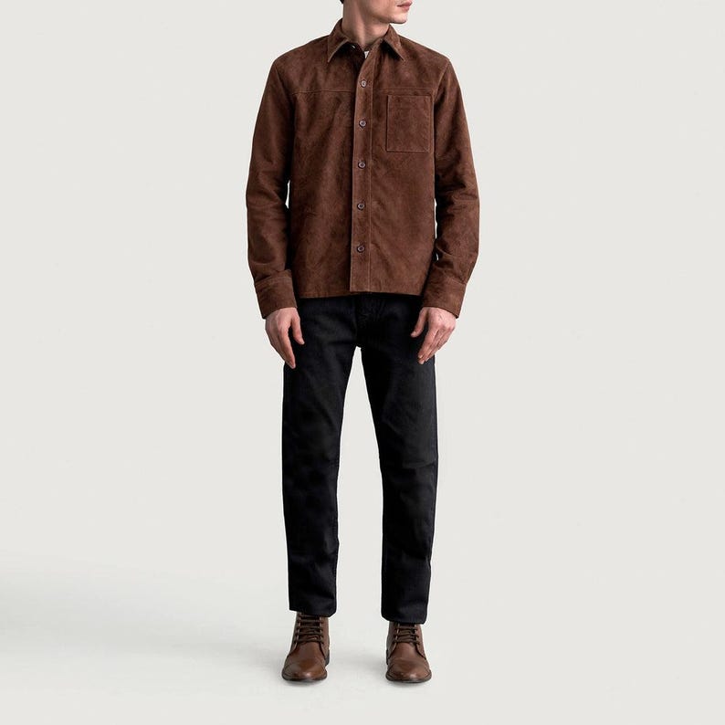 Handmade Brown Suede Shirt Jacket for Men styled with denim