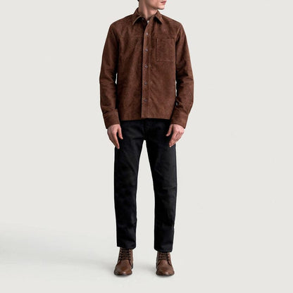 Handmade Brown Suede Shirt Jacket for Men styled with denim