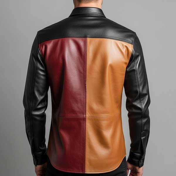 Handmade Tri Color Genuine Leather Shirt for Men