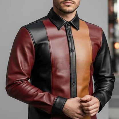 Handmade Tri Color Genuine Leather Shirt for Men