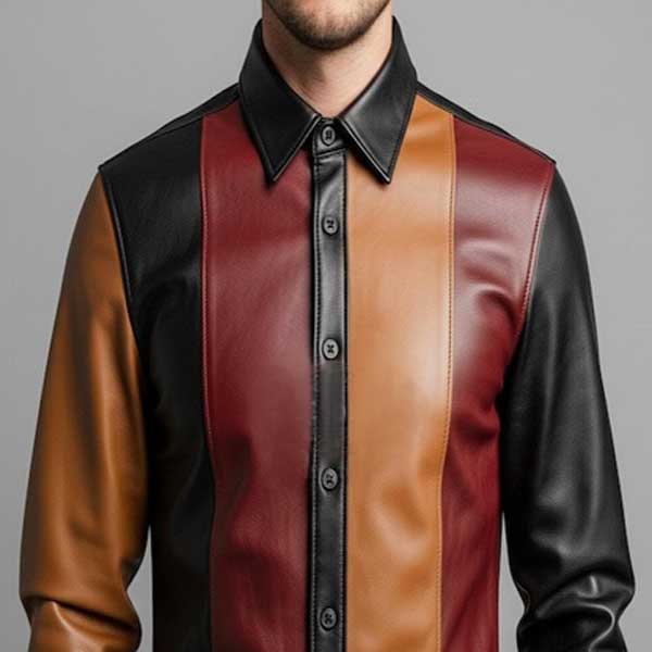 Handmade Tri Color Genuine Leather Shirt for Men