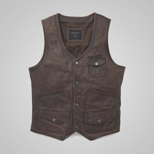 Harley Bremen Leather Vest for Men – Premium Cowhide Motorcycle Vest - 3amoto shop