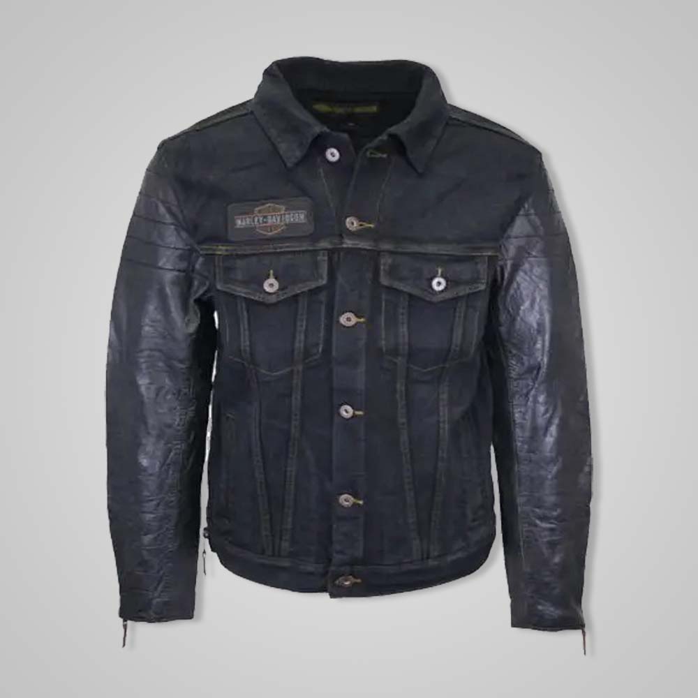 HARLEY-DAVIDSON デニムレザーライダースジャケット M Harley Davidson Men's Denim Jacket - Leather Sleeves | Shop Now
