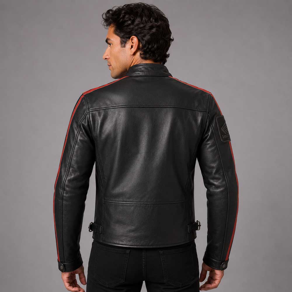Mens Honda Retro Vintage Leather Biker Jacket