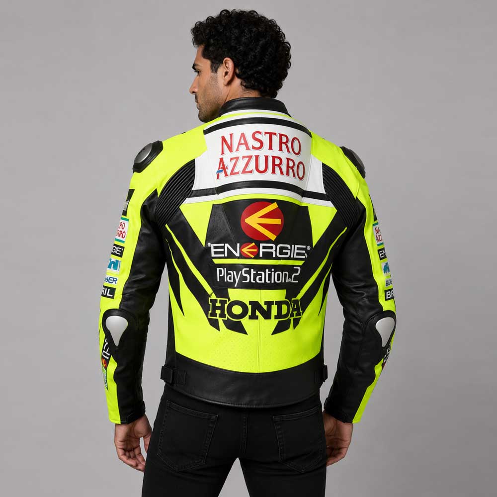 Mens Green Honda Nastro Motorcycle Racing Leather Jacket