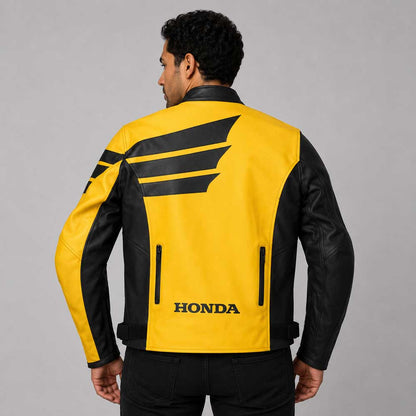 Honda HRC Black Yellow Racing Leather Jacket