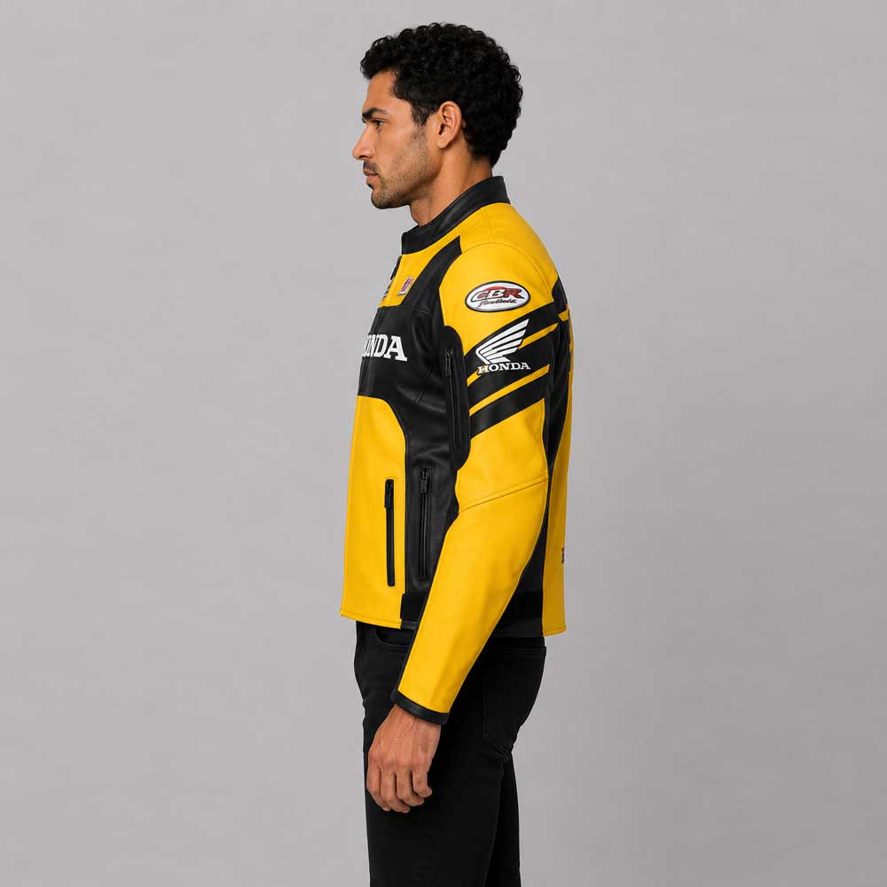Honda HRC Black Yellow Racing Leather Jacket