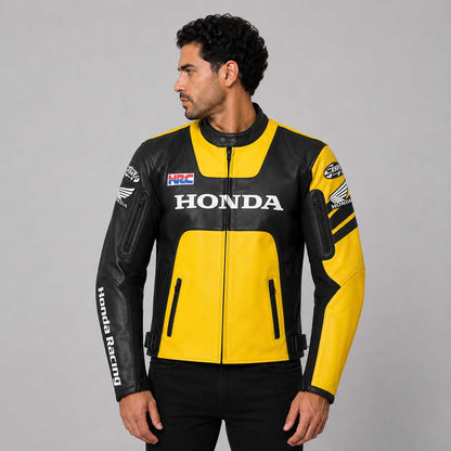 Honda HRC Black Yellow Racing Leather Jacket