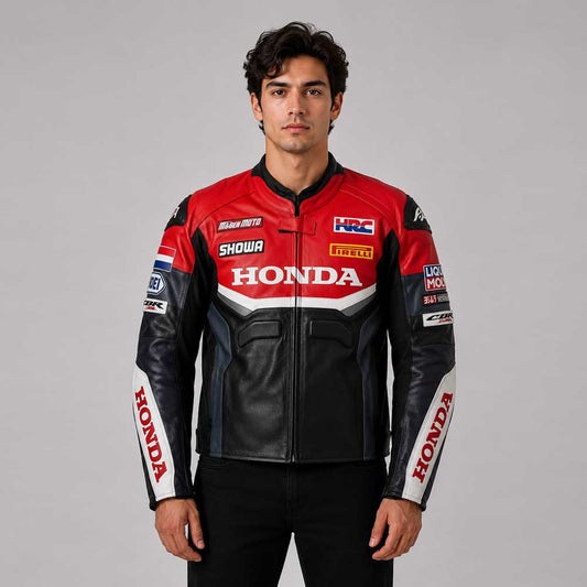 Honda Racing Cowhide Leather Motorcycle Jacket - 3amoto shop