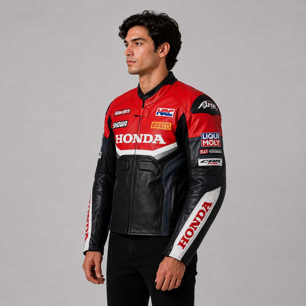 Honda Racing Cowhide Leather Motorcycle Jacket