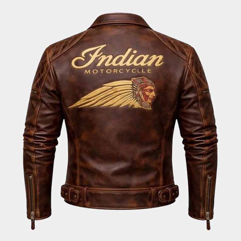 vintage brown Indian leather biker riding jacket