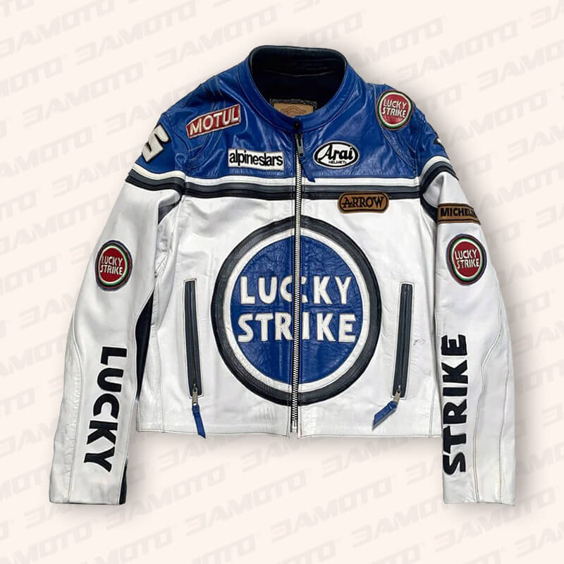 Lucky Strike Casual Blue Moto Leather Jacket - 3amoto