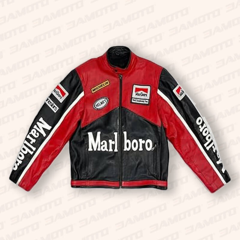 Marlboro Racing Biker Leather Jacket in Red - 3amoto