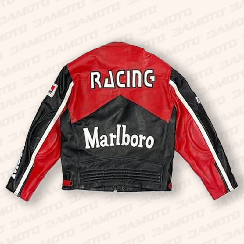 Marlboro Racing Biker Leather Jacket in Red - 3amoto