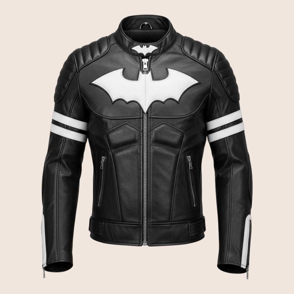 Men Batman Black and White Real Leather Motorcycle Jacket