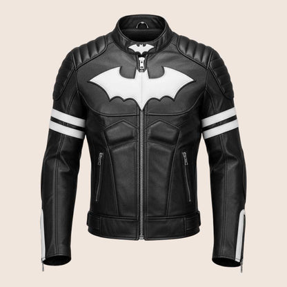 Men Batman Black and White Real Leather Motorcycle Jacket