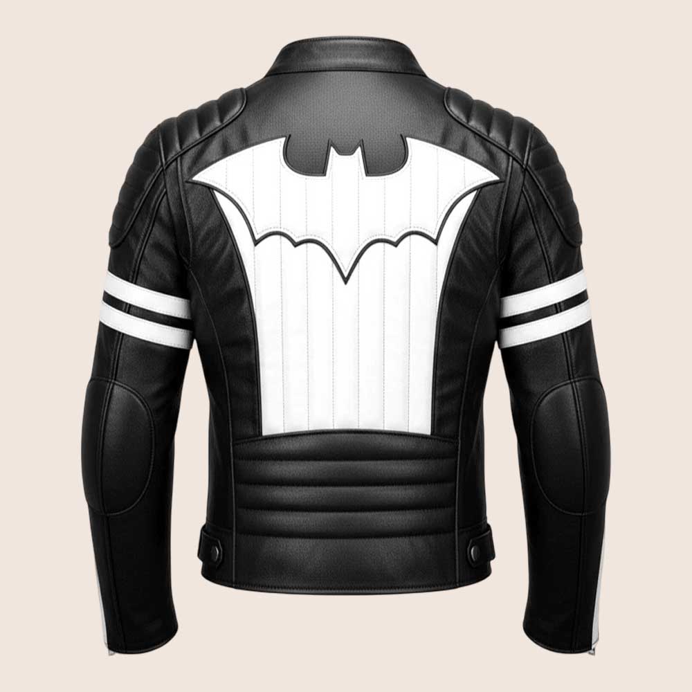 Men Batman Black and White Real Leather Motorcycle Jacket