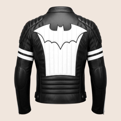 Men Batman Black and White Real Leather Motorcycle Jacket