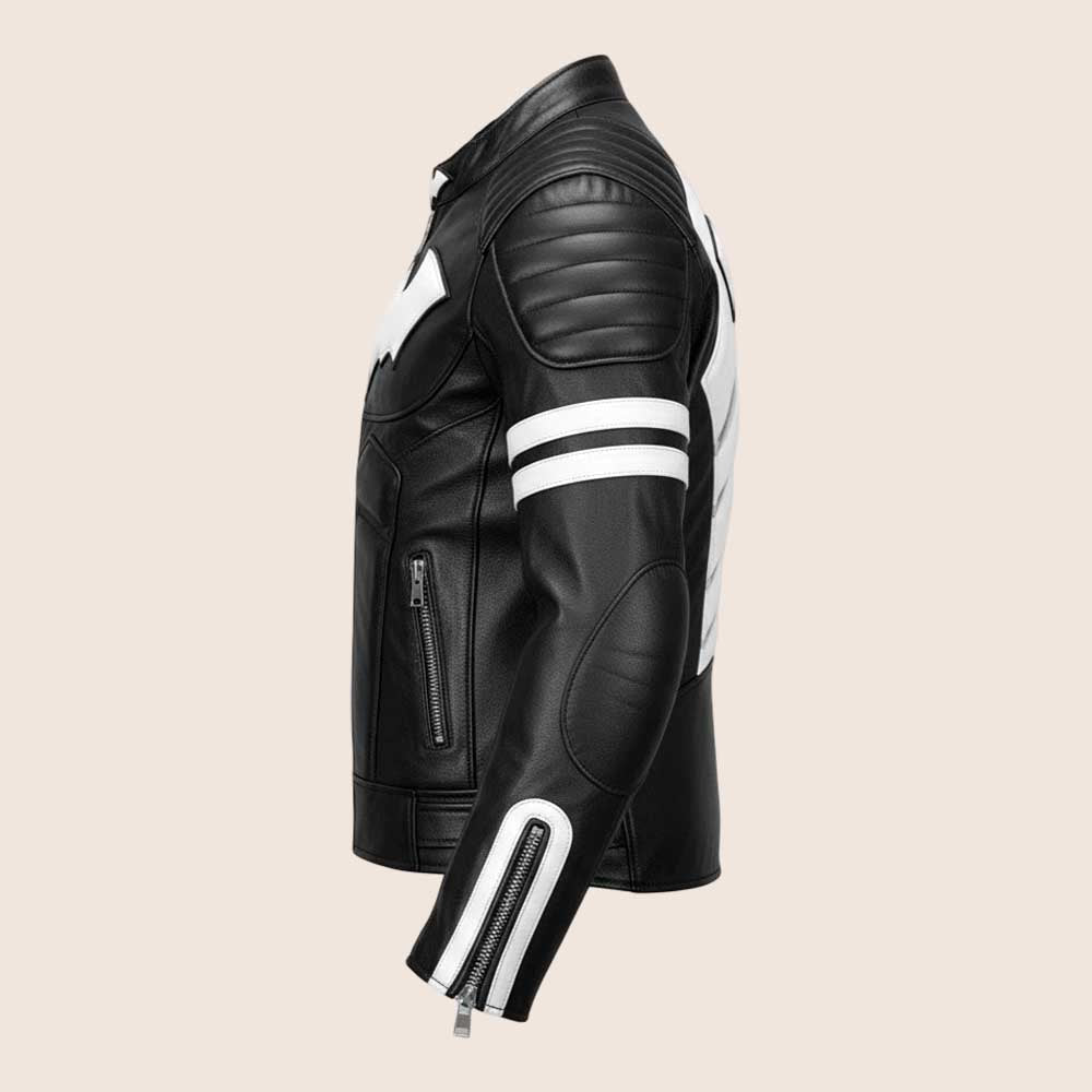 Men Batman Black and White Real Leather Motorcycle Jacket