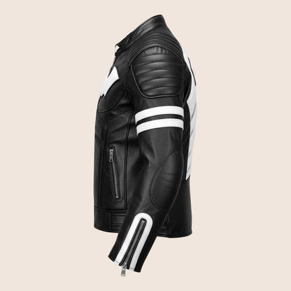 Men Batman Black and White Real Leather Motorcycle Jacket