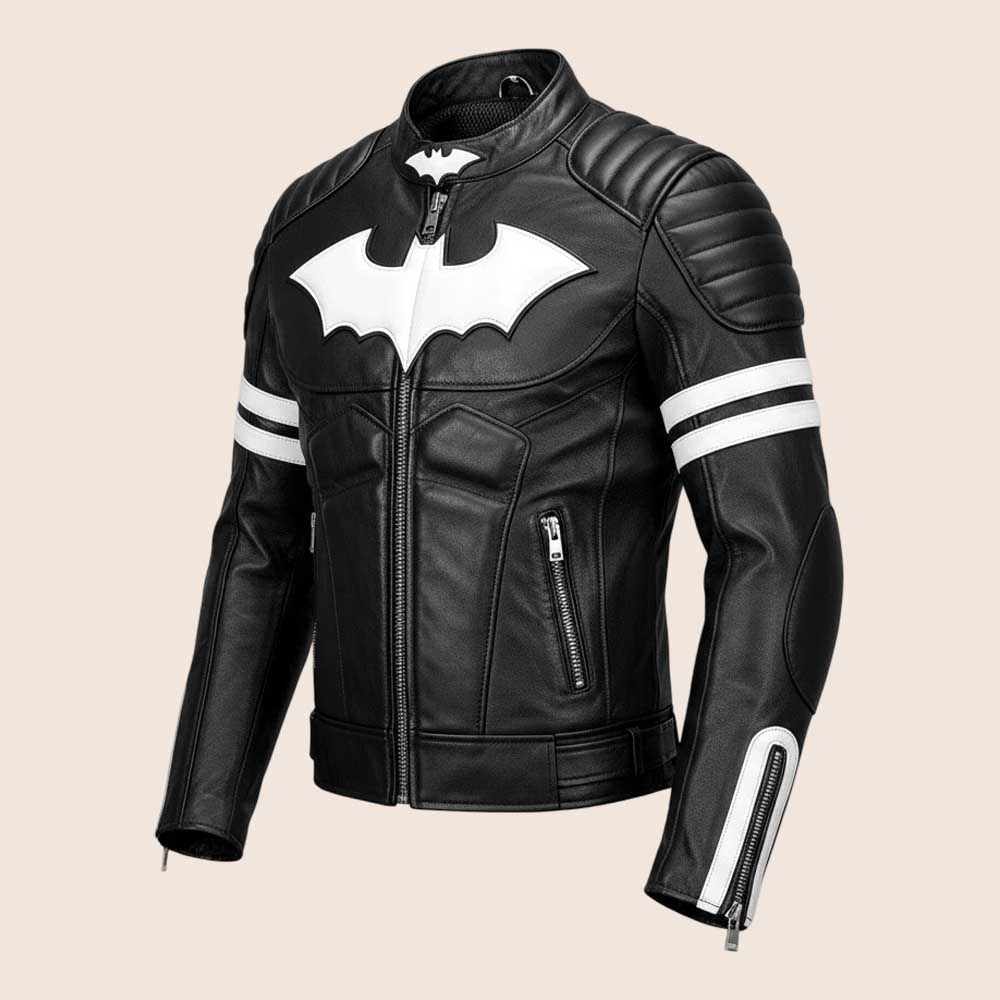 Men Batman Black and White Real Leather Motorcycle Jacket
