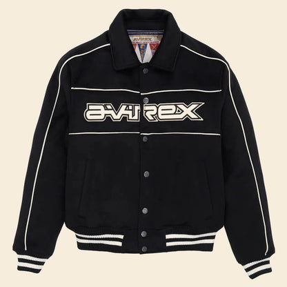 Men Black Woolrider Avirex Leather Letterman Jacket for Stylish Winter Fashion